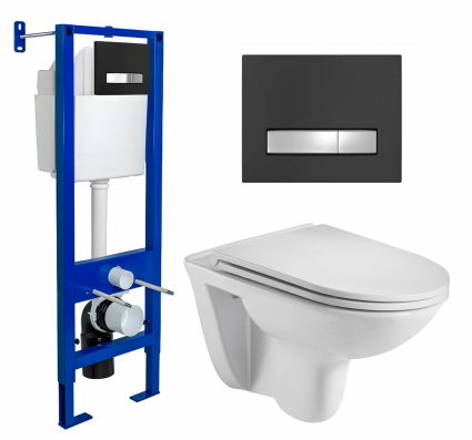 Berges Wasserhaus Комплект 3 в 1 инсталляция Berges Atom Line 410 + Подвесной унитаз WeltWasser Baarbach 004 GL-WT + кнопка черная, хром