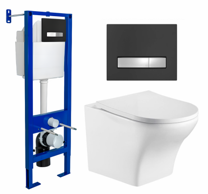 Berges Wasserhaus Комплект 3 в 1 инсталляция Berges Atom Line 410 + Подвесной унитаз WeltWasser Odenbach 004 GL-WT + кнопка черная, хром