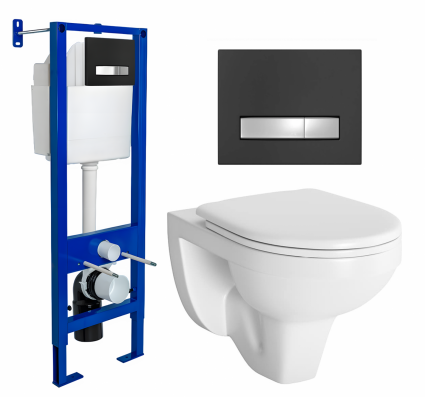 Комплект 3 в 1 инсталляция Berges Atom Line 410 + Унитаз подвесной Berges Wasserhaus Gamma 081105 + кнопка черная, хром