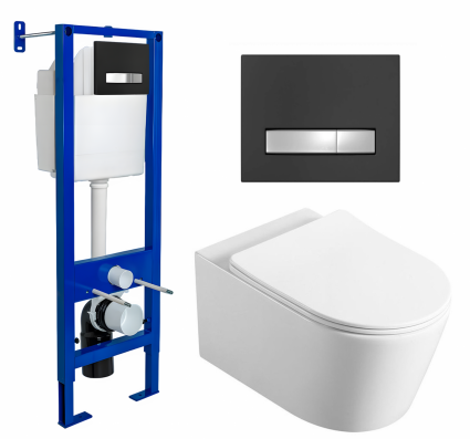 Berges Wasserhaus Комплект 3 в 1 инсталляция Berges Atom Line 410 + Унитаз Vincea Cute VT1-24 + кнопка черная, хром