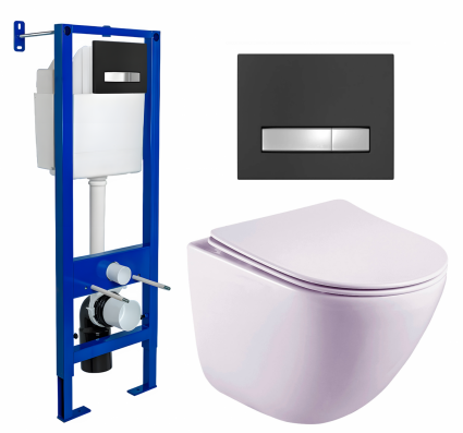Berges Wasserhaus Комплект 3 в 1 инсталляция Berges Atom Line 410 + Унитаз подвесной Esbano Lotus ESUPLOTUW + кнопка черная, хром