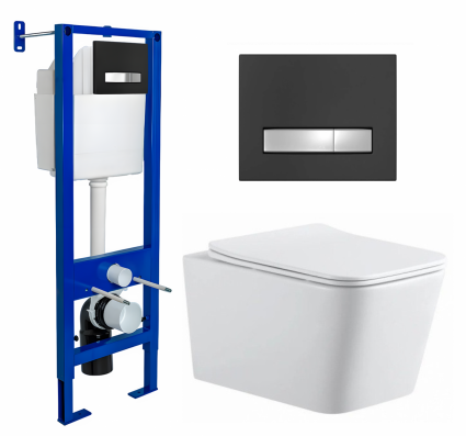 Berges Wasserhaus Комплект 3 в 1 инсталляция Berges Atom Line 410 + Подвесной унитаз SinteSi BALTI + кнопка черная, хром