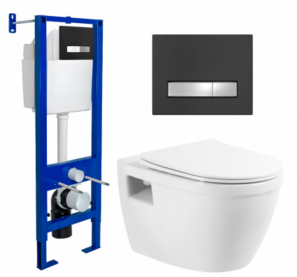 Berges Wasserhaus Комплект 3 в 1 инсталляция Berges Atom Line 410 + Унитаз подвесной BelBagno Loto BB070CHR/SC + кнопка черная, хром