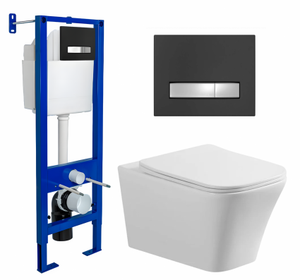 Berges Wasserhaus Комплект 3 в 1 инсталляция Berges Atom Line 410 + Унитаз подвесной Vincea Cool VT1-210 + кнопка черная, хром