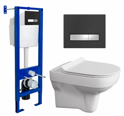 Berges Wasserhaus Комплект 3 в 1 инсталляция Berges Atom Line 410 + Унитаз подвесной Cersanit City New + кнопка черная, хром