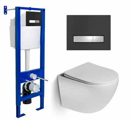 Berges Wasserhaus Комплект 3 в 1 инсталляция Berges Atom Line 410 + Унитаз подвесной SantiLine SL-5005 + кнопка черная, хром