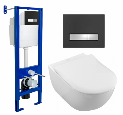 Berges Wasserhaus Комплект 3 в 1 инсталляция Berges Atom Line 410 + Унитаз подвесной Villeroy & Boch Subway 2.0 5614R201 + кнопка черная, хром