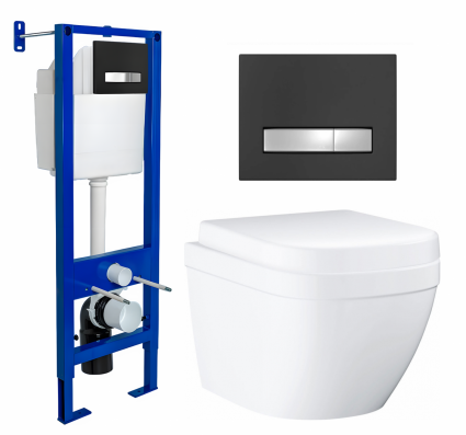 Berges Wasserhaus Комплект 3 в 1 инсталляция Berges Atom Line 410 + Унитаз подвесной Grohe Euro Ceramic 39206000 + кнопка черная, хром