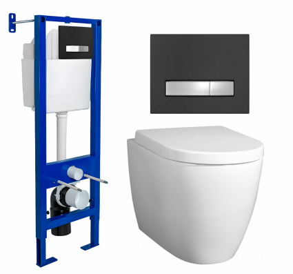 Berges Wasserhaus Комплект 3 в 1 инсталляция Berges Atom Line 410 + Унитаз подвесной BelBagno Marino + кнопка черная, хром