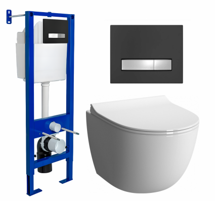 Berges Wasserhaus Комплект 3 в 1 инсталляция Berges Atom Line 410 + Унитаз подвесной VitrA Sento 7748В003-0075 + кнопка черная, хром