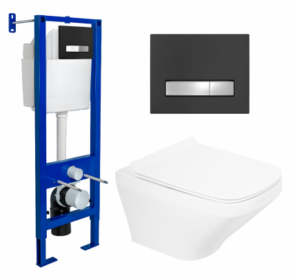 Berges Wasserhaus Комплект 3 в 1 инсталляция Berges Atom Line 410 + Унитаз подвесной BelBagno Sela BB3201CHR + кнопка черная, хром