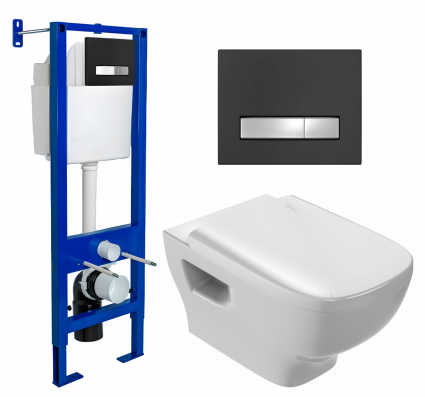 Berges Wasserhaus Комплект 3 в 1 инсталляция Berges Atom Line 410 + Унитаз подвесной Jacob Delafon Struktura EDE102-00 + кнопка черная, хром