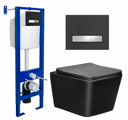 Berges Wasserhaus Комплект 3 в 1 инсталляция Berges Atom Line 410 + Унитаз Vincea Q-Line VT1-12MB + кнопка черная, хром