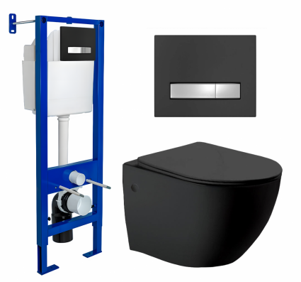 Berges Wasserhaus Комплект 3 в 1 инсталляция Berges Atom Line 410 + Унитаз Vincea Globo VT1-14MB + кнопка черная, хром