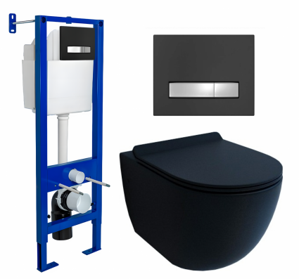 Berges Wasserhaus Комплект 3 в 1 инсталляция Berges Atom Line 410 + Унитаз подвесной Esbano Garcia + кнопка черная, хром