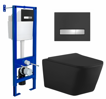 Berges Wasserhaus Комплект 3 в 1 инсталляция Berges Atom Line 410 + Унитаз подвесной Aquanet Tavr-W BW 287011 + кнопка черная, хром