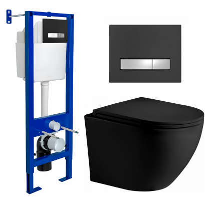 Berges Wasserhaus Комплект 3 в 1 инсталляция Berges Atom Line 410 +  Унитаз подвесной Weltwasser WW Merzbach 043 MT-BL + кнопка черная, хром