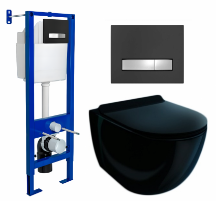 Berges Wasserhaus Комплект 3 в 1 инсталляция Berges Atom Line 410 + Унитаз подвесной Esbano Garcia ESUPGARCB + кнопка черная, хром