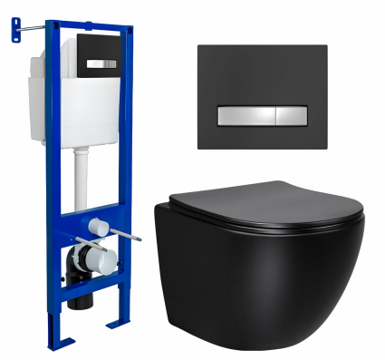 Berges Wasserhaus Комплект 3 в 1 инсталляция Berges Atom Line 410 + Унитаз Vincea Globo VT1-14SMB + кнопка черная, хром