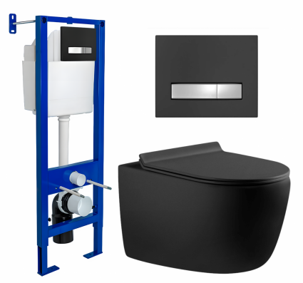 Berges Wasserhaus Комплект 3 в 1 инсталляция Berges Atom Line 410 + Унитаз подвесной Aquanet Cetus-BW 287008 + кнопка черная, хром
