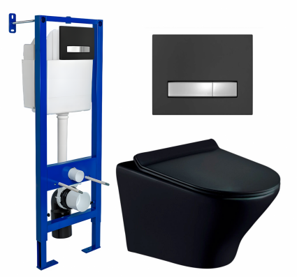 Berges Wasserhaus Комплект 3 в 1 инсталляция Berges Atom Line 410 + Унитаз подвесной Esbano Aster ESUPASTEBM + кнопка черная, хром
