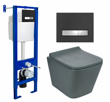 Berges Wasserhaus Комплект 3 в 1 инсталляция Berges Atom Line 410 + Унитаз подвесной Weltwasser WW SK Gelbach 041 MT-GR + кнопка черная, хром