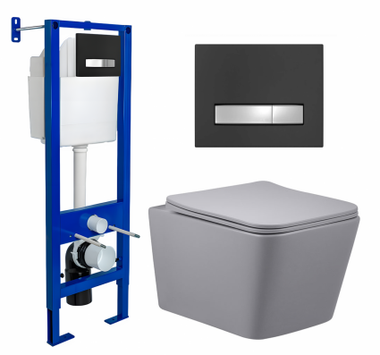 Berges Wasserhaus Комплект 3 в 1 инсталляция Berges Atom Line 410 + Унитаз подвесной Vincea Q-Line VT1-12MG + кнопка черная, хром