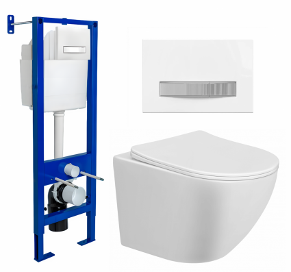 Berges Wasserhaus Комплект 3 в 1 инсталляция Berges Atom Line 410 + Унитаз подвесной Taliente Amato AM25010 + кнопка белая, хром