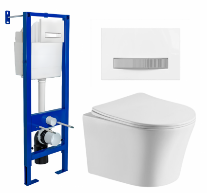 Berges Wasserhaus Комплект 3 в 1 инсталляция Berges Atom Line 410 + Подвесной унитаз CeruttiSpa Adige Aria CT7837 + кнопка белая, хром