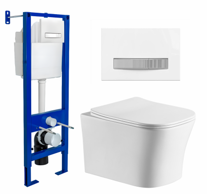 Berges Wasserhaus Комплект 3 в 1 инсталляция Berges Atom Line 410 + Подвесной унитаз CeruttiSpa Marmolada aria CT7778 + кнопка белая, хром