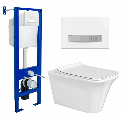Berges Wasserhaus Комплект 3 в 1 инсталляция Berges Atom Line 410 + Унитаз подвесной CeruttiSpa Nivolet Aria 9034 + кнопка белая, хром