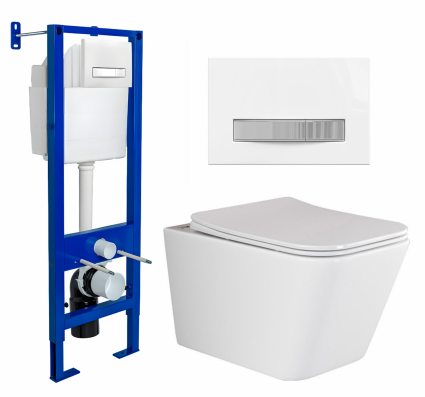 Berges Wasserhaus Комплект 3 в 1 инсталляция Berges Atom Line 410 + Унитаз подвесной Ceramica Nova Metric Rimless CN3007 + кнопка белая, хром