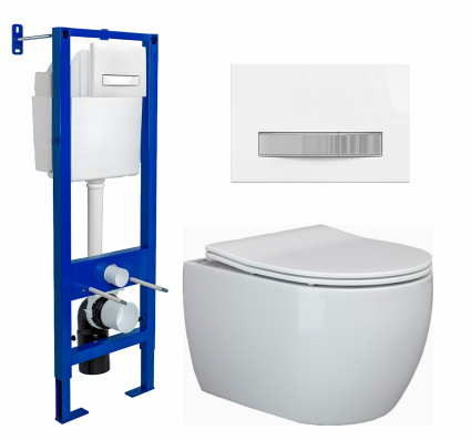 Berges Wasserhaus Комплект 3 в 1 инсталляция Berges Atom Line 410 + Унитаз подвесной Ceramica Nova Play CN3001 + кнопка белая, хром