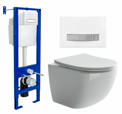 Berges Wasserhaus Комплект 3 в 1 инсталляция Berges Atom Line 410 + Унитаз подвесной Ceramica Nova Forma CN3009 + кнопка белая, хром