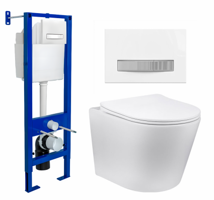 Berges Wasserhaus Комплект 3 в 1 инсталляция Berges Atom Line 410 + Унитаз Vincea Piatti VT1-11 + кнопка белая, хром