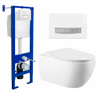 Berges Wasserhaus Комплект 3 в 1 инсталляция Berges Atom Line 410 + Унитаз подвесной Vincea Evo VT1-34 + кнопка белая, хром