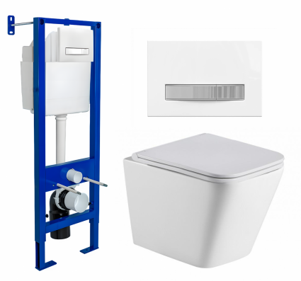 Berges Wasserhaus Комплект 3 в 1 инсталляция Berges Atom Line 410 + Подвесной унитаз WeltWasser Gelbach 043 GL-WT + кнопка белая, хром