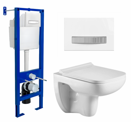 Berges Wasserhaus Комплект 3 в 1 инсталляция Berges Atom Line 410 + Подвесной унитаз WeltWasser Kehlbach 004 GL-WT + кнопка белая, хром