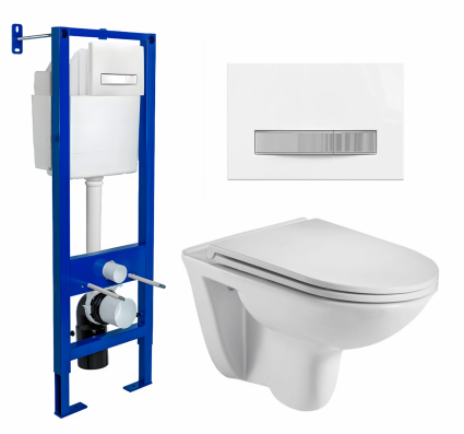 Berges Wasserhaus Комплект 3 в 1 инсталляция Berges Atom Line 410 + Подвесной унитаз WeltWasser Baarbach 004 GL-WT + кнопка белая, хром