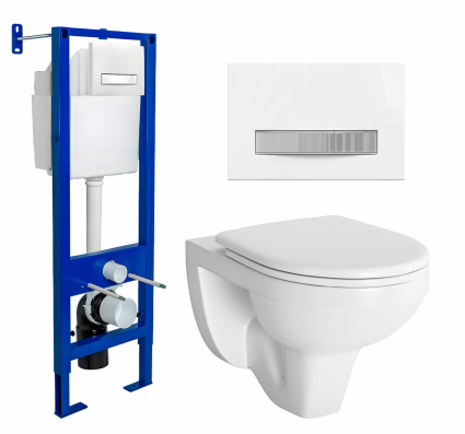 Комплект 3 в 1 инсталляция Berges Atom Line 410 + Унитаз подвесной Berges Wasserhaus Gamma 081105 + кнопка белая, хром