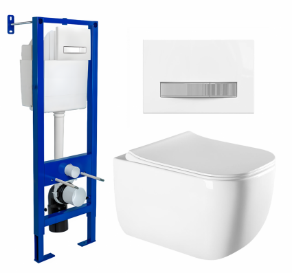 Berges Wasserhaus Комплект 3 в 1 инсталляция Berges Atom Line 410 + Унитаз подвесной Vincea Form VT1-35 + кнопка белая, хром