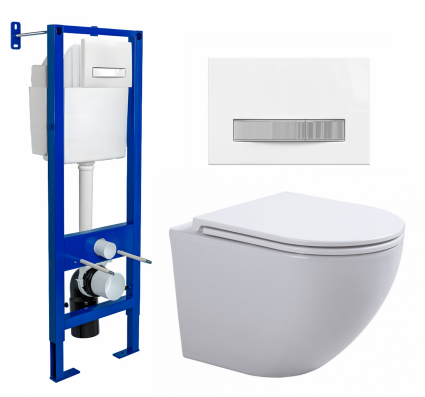 Berges Wasserhaus Комплект 3 в 1 инсталляция Berges Atom Line 410 + Подвесной унитаз SinteSi EVI + кнопка белая, хром