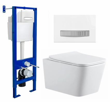 Berges Wasserhaus Комплект 3 в 1 инсталляция Berges Atom Line 410 + Подвесной унитаз SinteSi BALTI + кнопка белая, хром