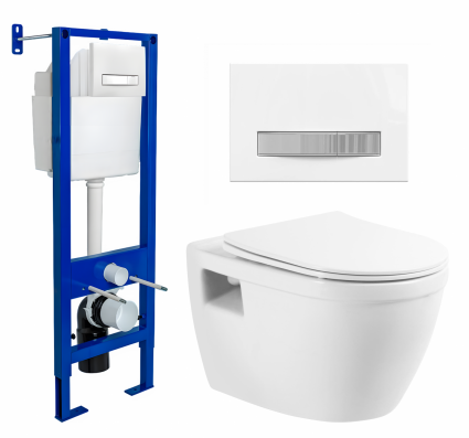 Berges Wasserhaus Комплект 3 в 1 инсталляция Berges Atom Line 410 + Унитаз подвесной BelBagno Loto BB070CHR/SC + кнопка белая, хром