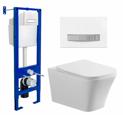 Berges Wasserhaus Комплект 3 в 1 инсталляция Berges Atom Line 410 + Унитаз подвесной Vincea Cool VT1-210 + кнопка белая, хром