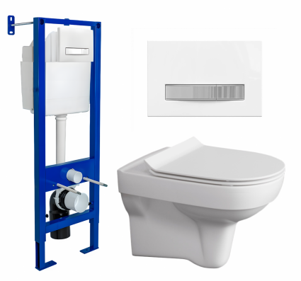 Berges Wasserhaus Комплект 3 в 1 инсталляция Berges Atom Line 410 + Унитаз подвесной Cersanit City + кнопка белая, хром