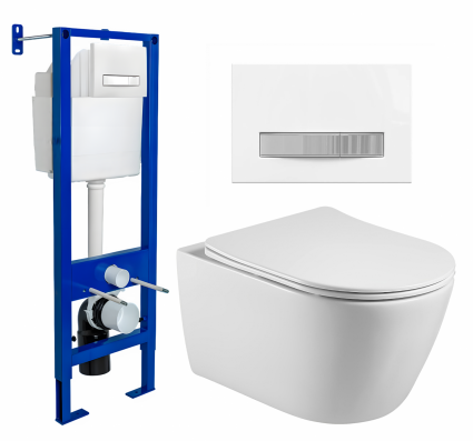 Berges Wasserhaus Комплект 3 в 1 инсталляция Berges Atom Line 410 + Унитаз подвесной Акватек Вега AQ1905-00 + кнопка белая, хром