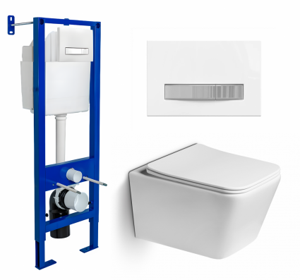 Berges Wasserhaus Комплект 3 в 1 инсталляция Berges Atom Line 410 + Унитаз подвесной SantiLine SL-5007 + кнопка белая, хром