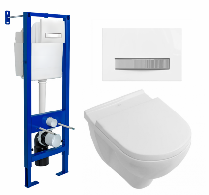 Berges Wasserhaus Комплект 3 в 1 инсталляция Berges Atom Line 410 + Унитаз подвесной Villeroy & Boch O Novo Directflush + кнопка белая, хром