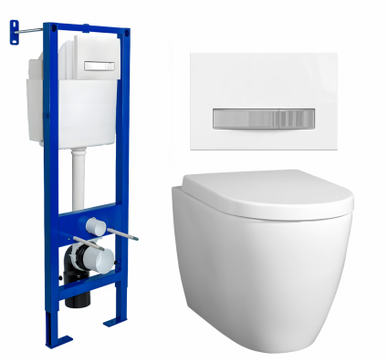 Berges Wasserhaus Комплект 3 в 1 инсталляция Berges Atom Line 410 + Унитаз подвесной BelBagno Marino + кнопка белая, хром